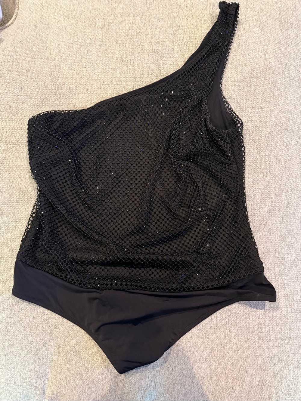 MNG Black Mesh Sequin One-Shoulder Top